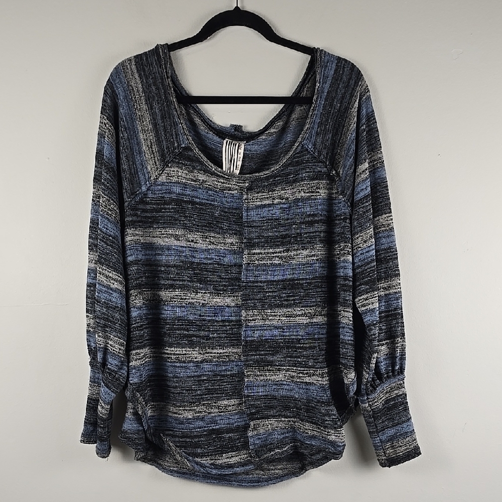 Free People Carolina oversized slouchy Striped Blue and Gray gauzy top